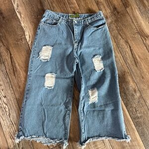 JS Collections Light Blue Distressed Wide-Leg Jeans